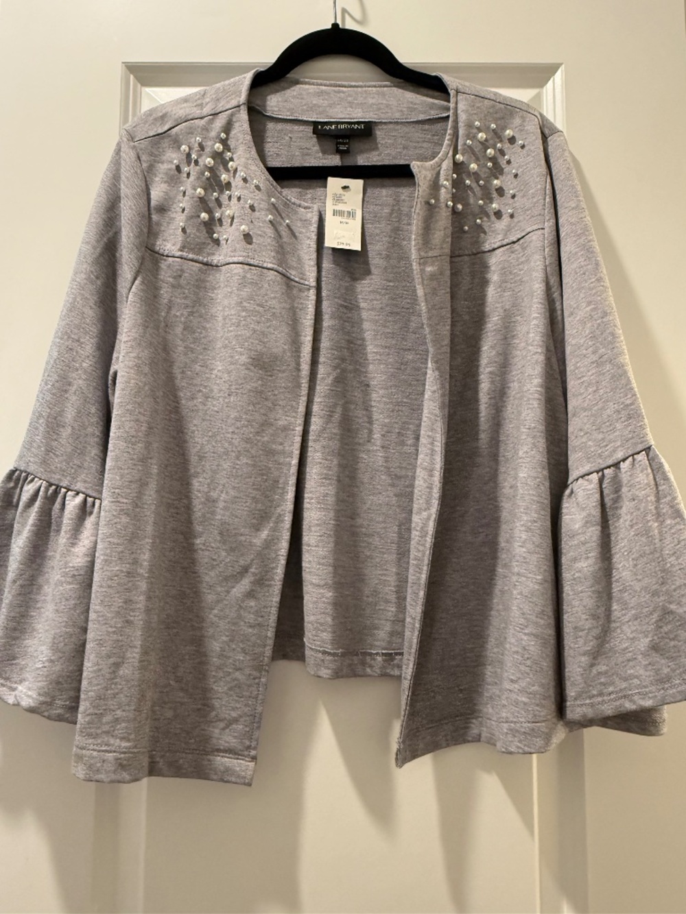 NWT LANE BRYANT OPEN FRONT CROPPED CARDIGAN WITH PEARL DETAIL 14/16